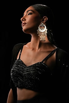 White Crystal & Semi-Precious Stone Chandelier Jhumka Earrings