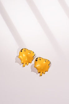 Yellow Resin Dripping Heart Stud Earrings