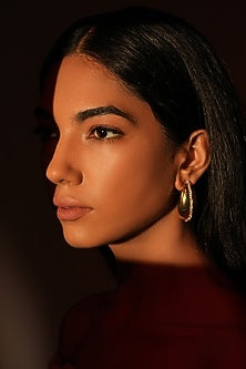 Gold Finish Crystal Bean-Shaped Stud Earrings