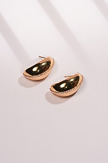 Gold Finish Crystal Bean-Shaped Stud Earrings