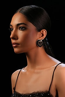 Black Crystal Heart Stud Earrings