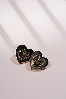 Black Crystal Heart Stud Earrings