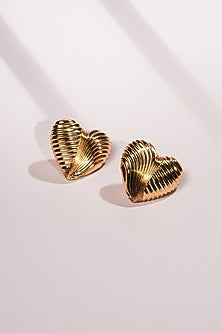 Gold Finish Crystal Spiral Heart Stud Earrings