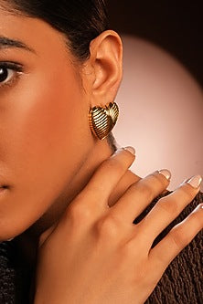 Gold Finish Crystal Spiral Heart Stud Earrings