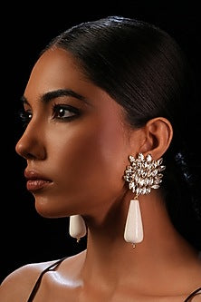 White Crystal Floral Dangler Earrings