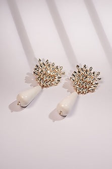 White Crystal Floral Dangler Earrings