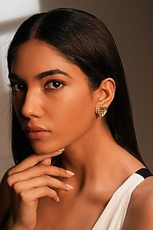 Gold Finish Pearl Heart Stud Earrings