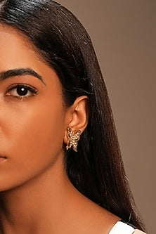 Gold Finish Crystal Butterfly Stud Earrings