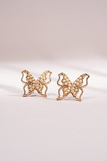 Gold Finish Crystal Butterfly Stud Earrings