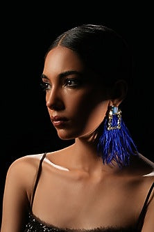 Blue Crystal & Feather Dangler Earrings