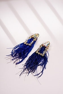 Blue Crystal & Feather Dangler Earrings