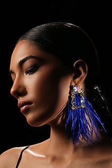 Blue Crystal & Feather Dangler Earrings