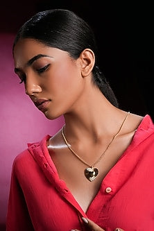 Gold Finish Crystal Spiral Heart Necklace