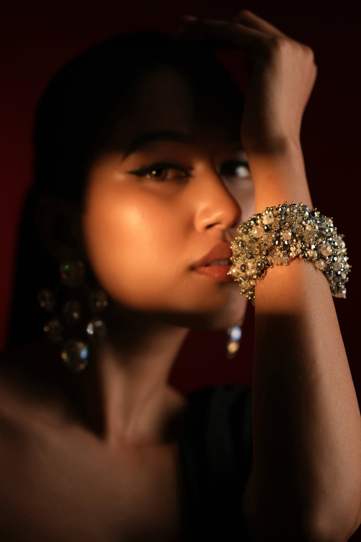 Silver Crystal & Glass Beaded Bracelet