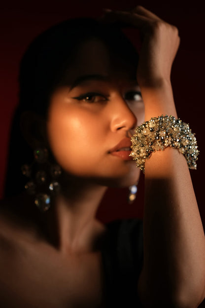 Silver Crystal & Glass Beaded Bracelet