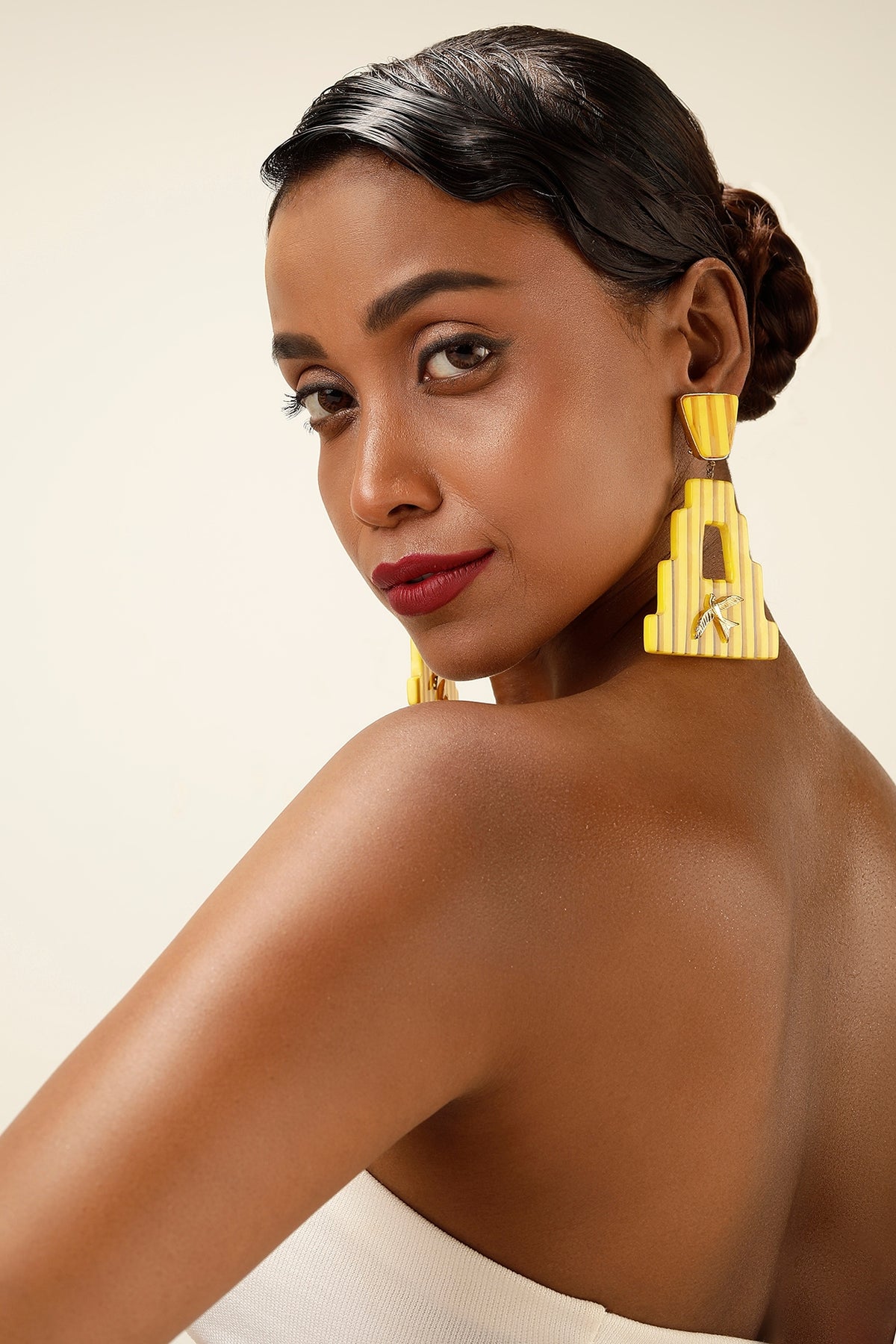 Yellow Brass Sculptural Striped Earrings