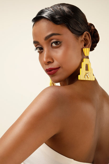 Yellow Brass Sculptural Striped Earrings