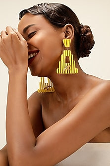 Yellow Brass Sculptural Striped Earrings
