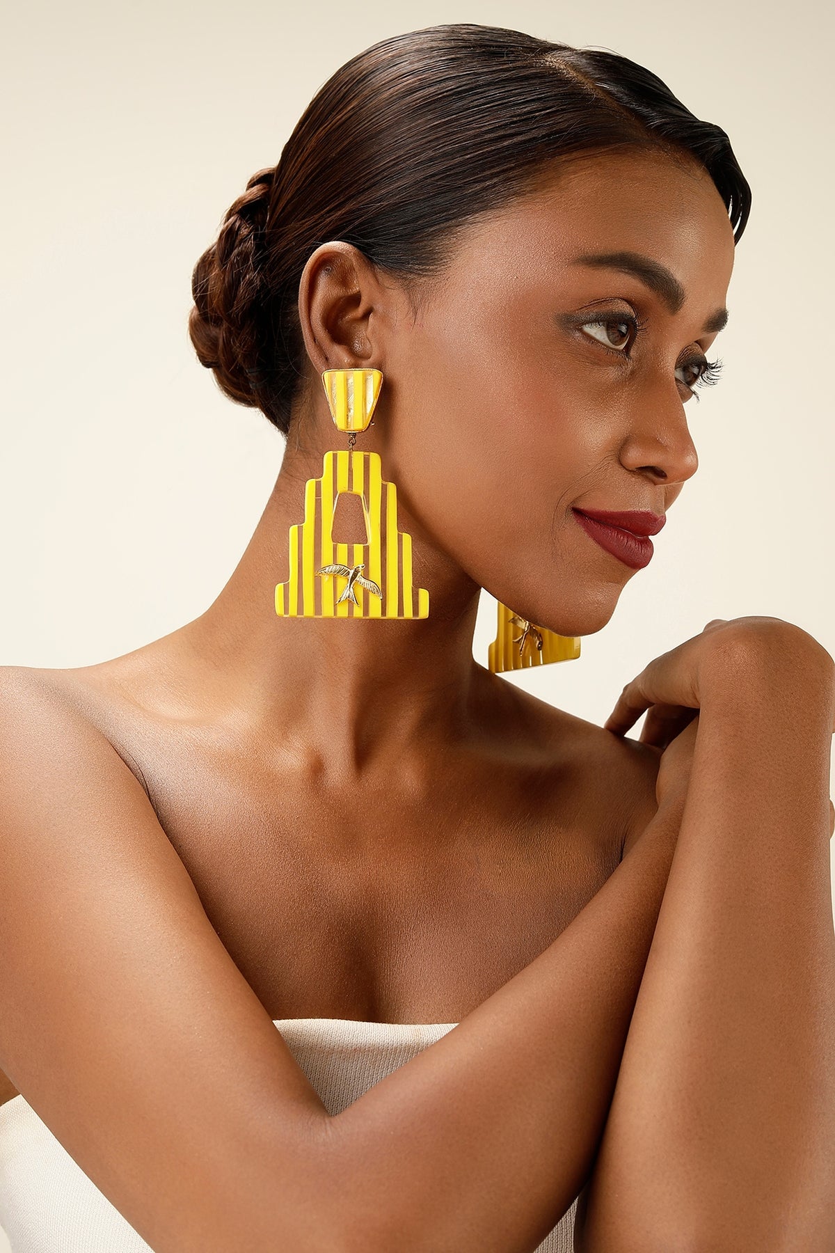 Yellow Brass Sculptural Striped Earrings