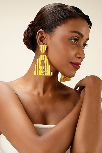 Yellow Brass Sculptural Striped Earrings