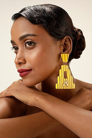 Yellow Brass Sculptural Striped Earrings