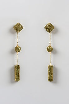 Gold Finish Dangler Earrings With Crystals