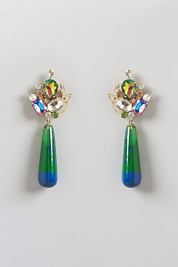 Gold Finish Crystal Dangler Earrings