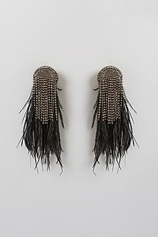 Gold Finish Dangler Earrings With Feathers
