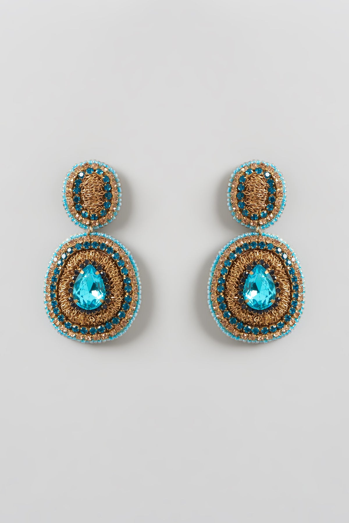 Gold Finish Bead & Crystal Dangler Earrings