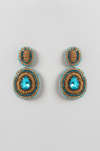 Gold Finish Bead & Crystal Dangler Earrings