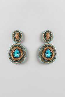 Gold Finish Bead & Crystal Dangler Earrings