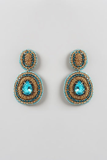 Gold Finish Bead & Crystal Dangler Earrings