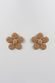 Gold Finish Stud Earrings With Crystals