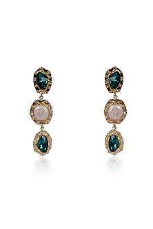 Green Gemstone & Pearl Dangler Earrings