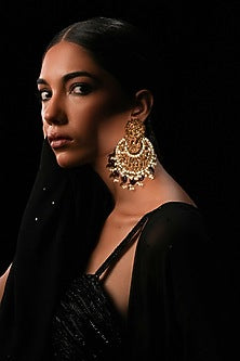 Purple Crystal & Amethyst Stone Chandbali Earrings