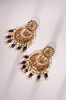 Purple Crystal & Amethyst Stone Chandbali Earrings