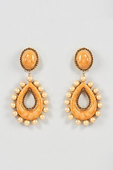 Gold Finish Tan Pearl Dangler Earrings