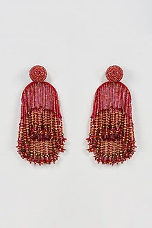 Two Tone Finish Red Beaded Dangler Earrings