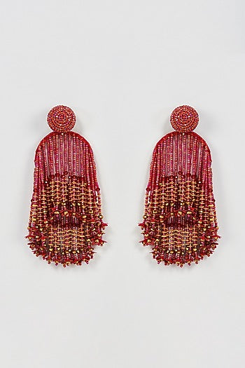 Two Tone Finish Red Beaded Dangler Earrings