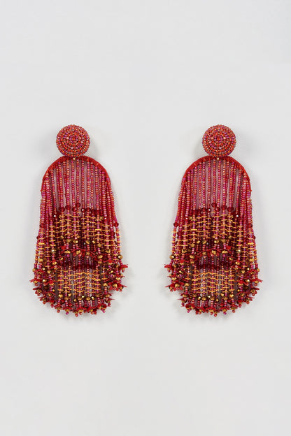 Two Tone Finish Red Beaded Dangler Earrings