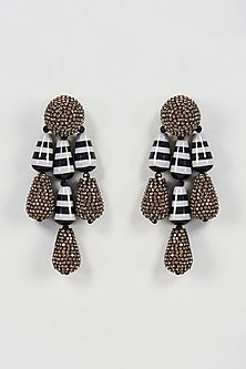 Two Tone Finish Black & Grey Crystal Dangler Earrings