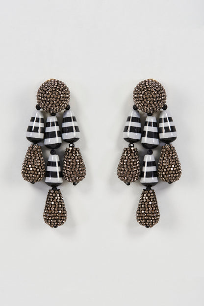 Two Tone Finish Black & Grey Crystal Dangler Earrings