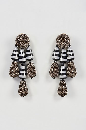 Two Tone Finish Black & Grey Crystal Dangler Earrings