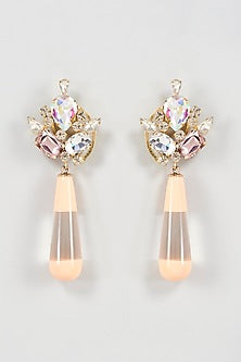 Two Tone Finish Peach & Neutral Crystal Dangler Earrings