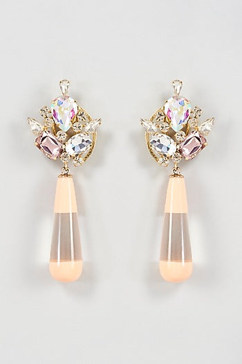 Two Tone Finish Peach & Neutral Crystal Dangler Earrings