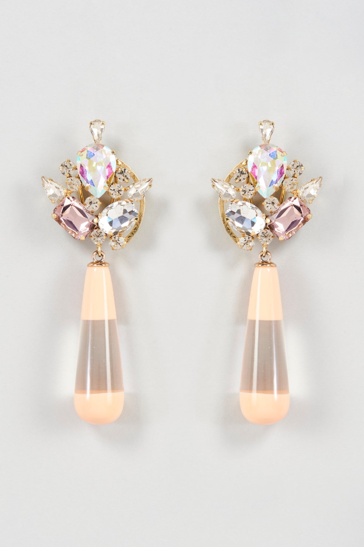 Two Tone Finish Peach & Neutral Crystal Dangler Earrings