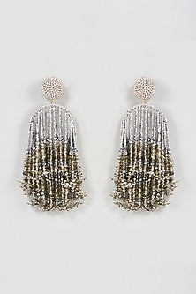 Two Tone Finish Silver Beaded Dangler Earrings