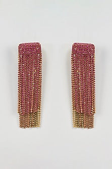 Gold Finish Pink & Gold Tassel Earrings
