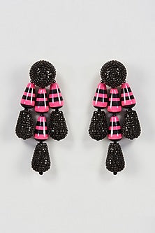 Two Tone Finish Black & Pink Crystal Dangler Earrings