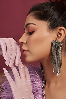 Two Tone Finish Smoke & Silver Tassel Dangler Earrings